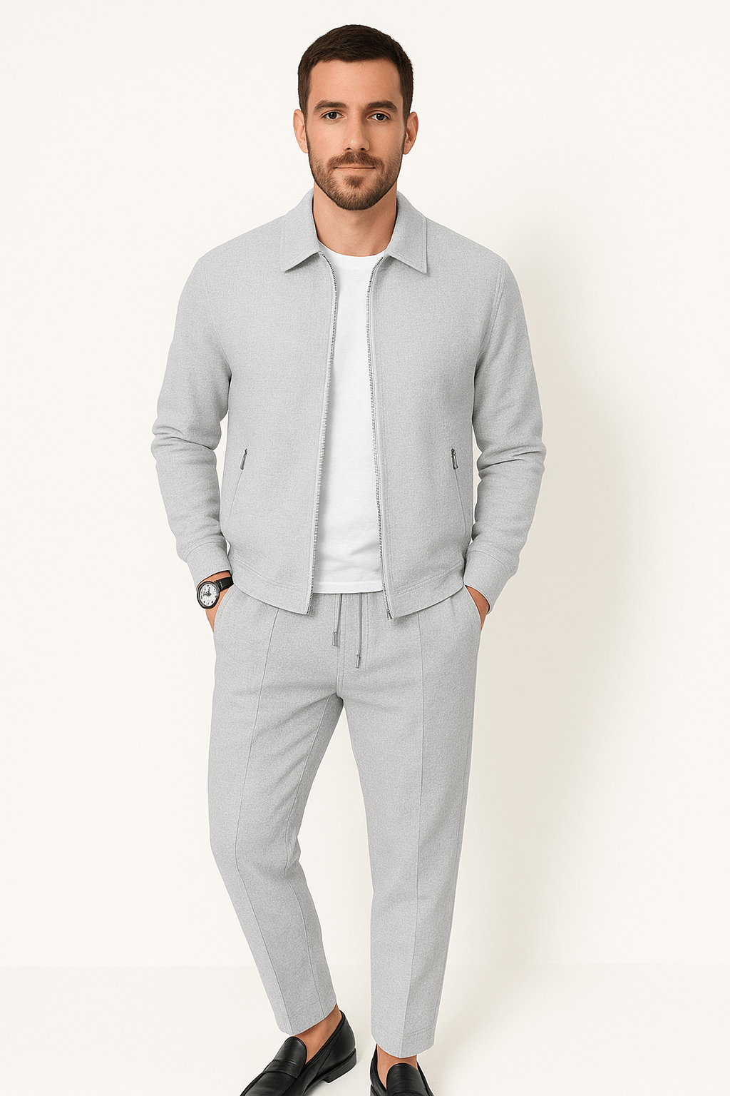 Men's suit with jacket and pants with casual zipper | Minimalist two-piece set