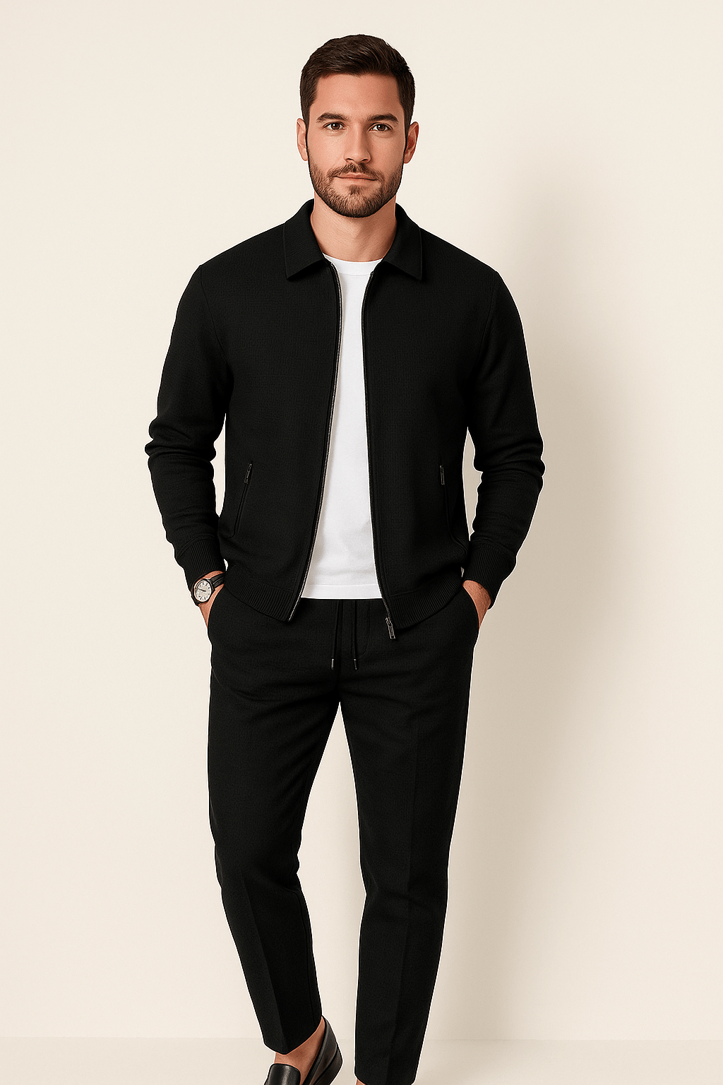 Men's suit with jacket and pants with casual zipper | Minimalist two-piece set