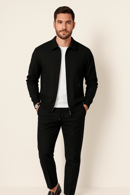 Men's suit with jacket and pants with casual zipper | Minimalist two-piece set