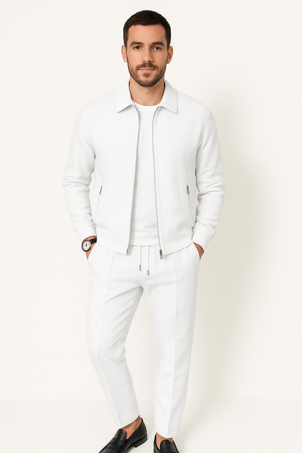 Men's suit with jacket and pants with casual zipper | Minimalist two-piece set