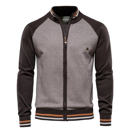 Veste-pull bicolore chaude pour homme avec fermeture éclair | veste d'hiver tricotée à col montant