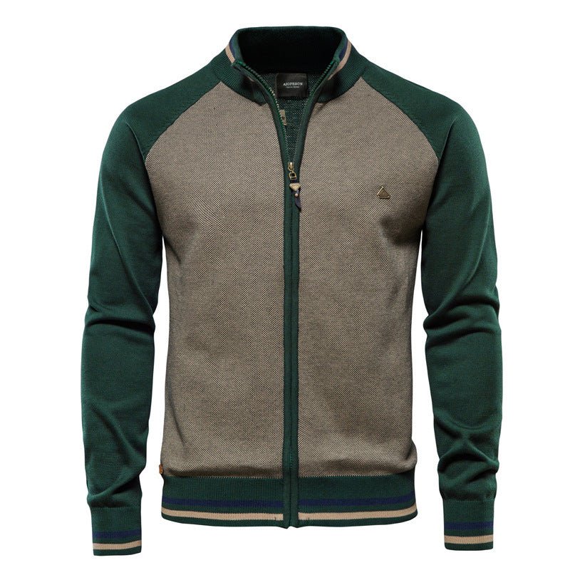 Veste-pull bicolore chaude pour homme avec fermeture éclair | veste d'hiver tricotée à col montant