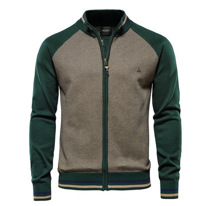 Veste-pull bicolore chaude pour homme avec fermeture éclair | veste d'hiver tricotée à col montant