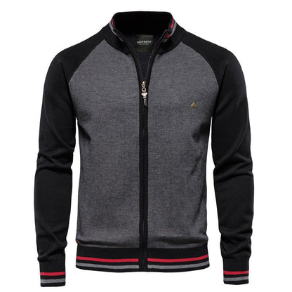 Veste-pull bicolore chaude pour homme avec fermeture éclair | veste d'hiver tricotée à col montant