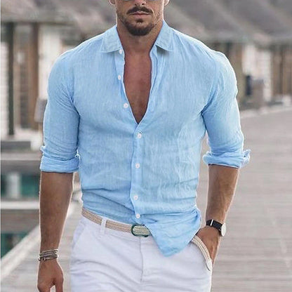 Samuel - Linen Shirt for Men with Turn-Down Collar