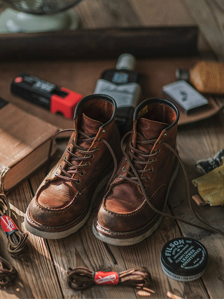 Bottes de travail pour homme à bout mocassin en cuir pleine fleur
