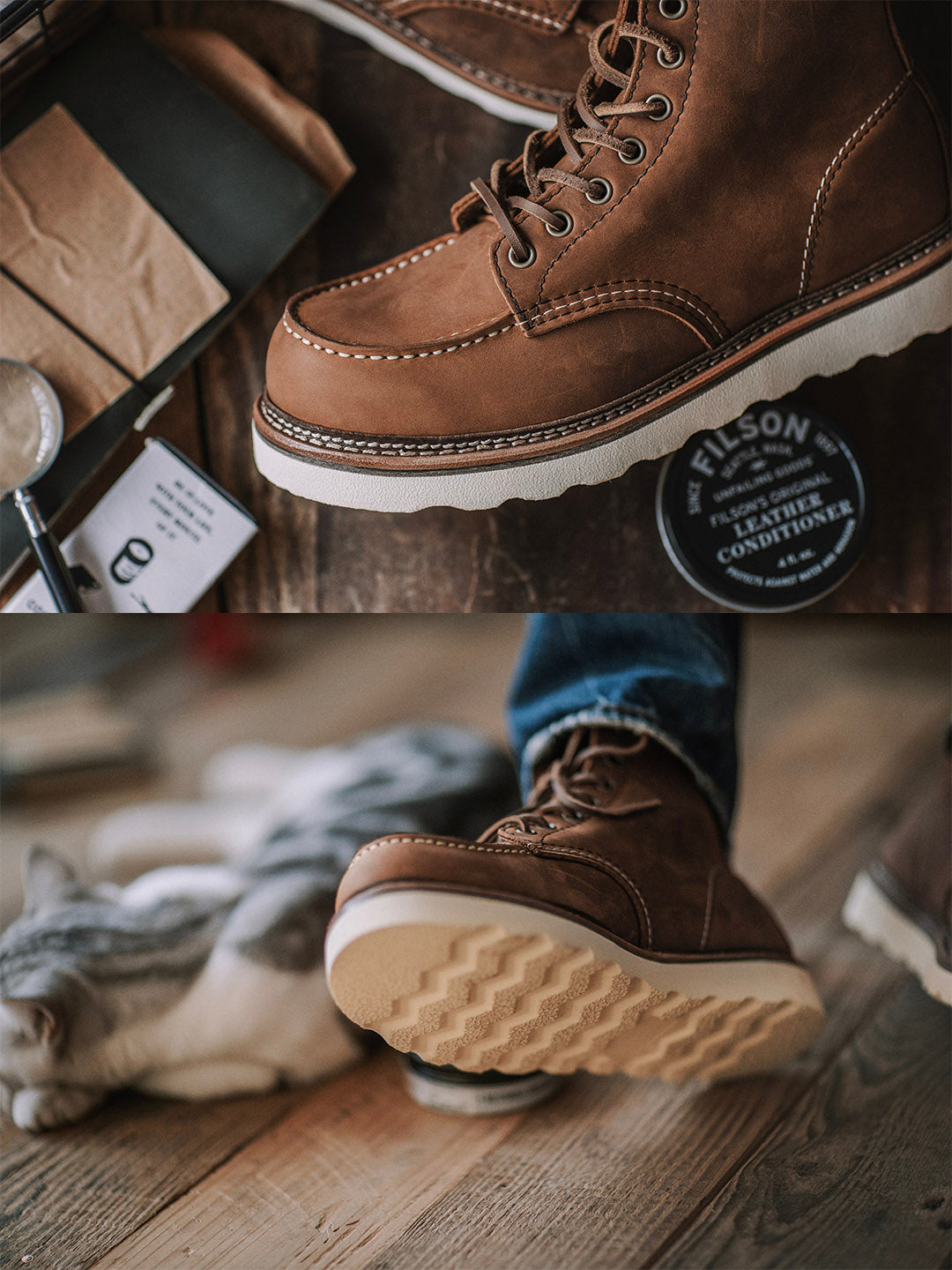 Bottes de travail pour homme à bout mocassin en cuir pleine fleur