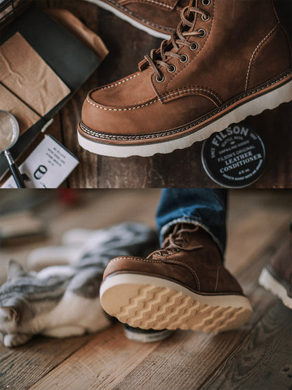 Bottes de travail pour homme à bout mocassin en cuir pleine fleur