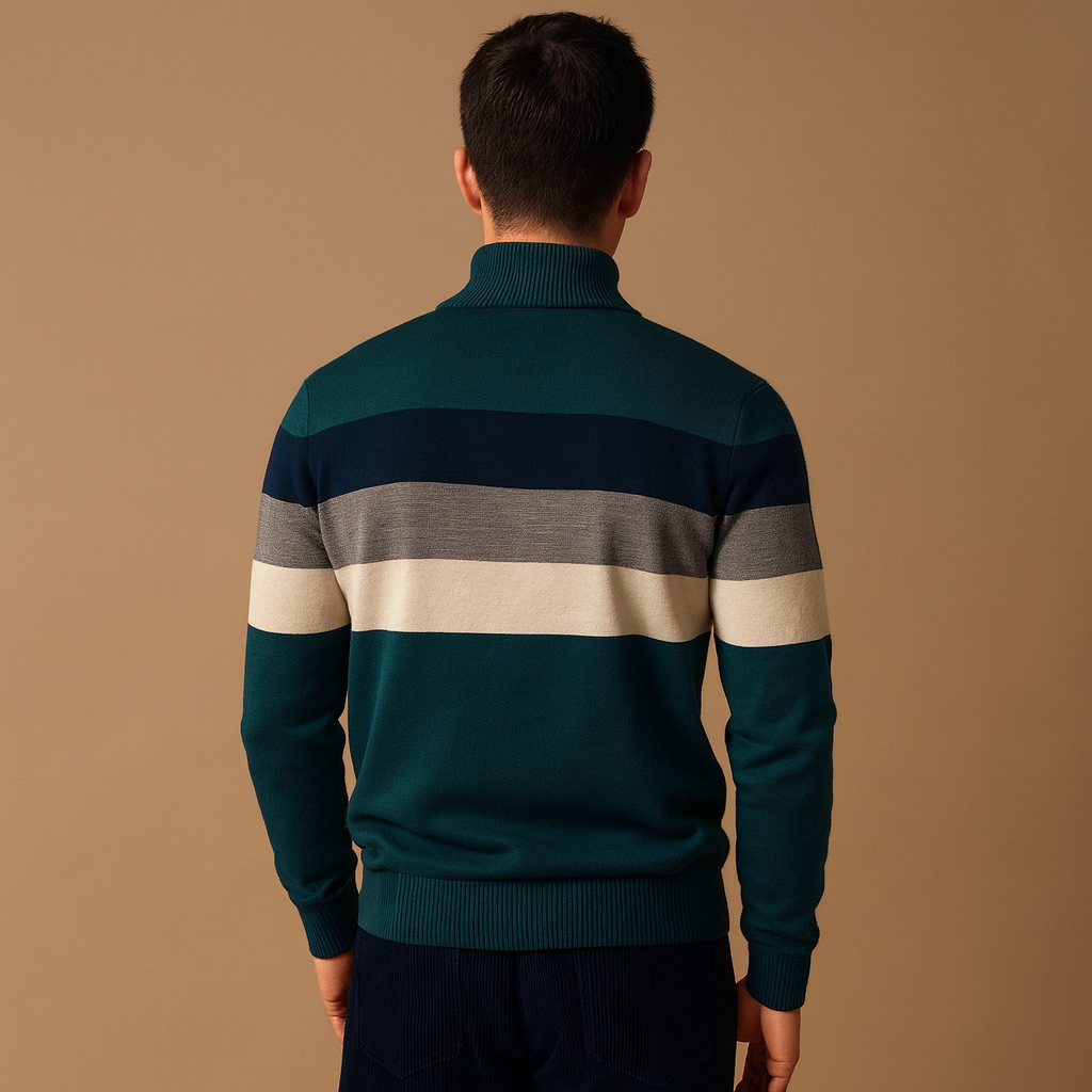 Pull homme à demi-fermeture éclair | Motif tricoté rayé avec col moderne