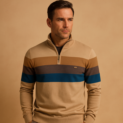 Pull homme à demi-fermeture éclair | Motif tricoté rayé avec col moderne