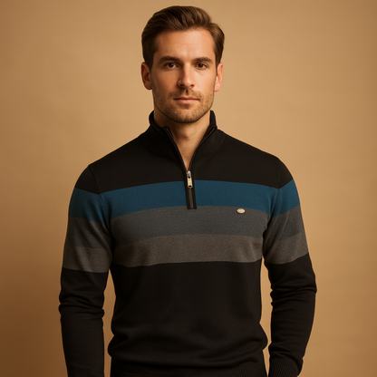 Pull homme à demi-fermeture éclair | Motif tricoté rayé avec col moderne