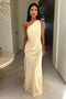 Asymmetric maxi dress with slit for women - beige