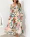 Long-sleeve maxi dress with floral pattern and V-neckline for spring weddings