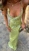 Robe longue élégante dos nu à paillettes verte