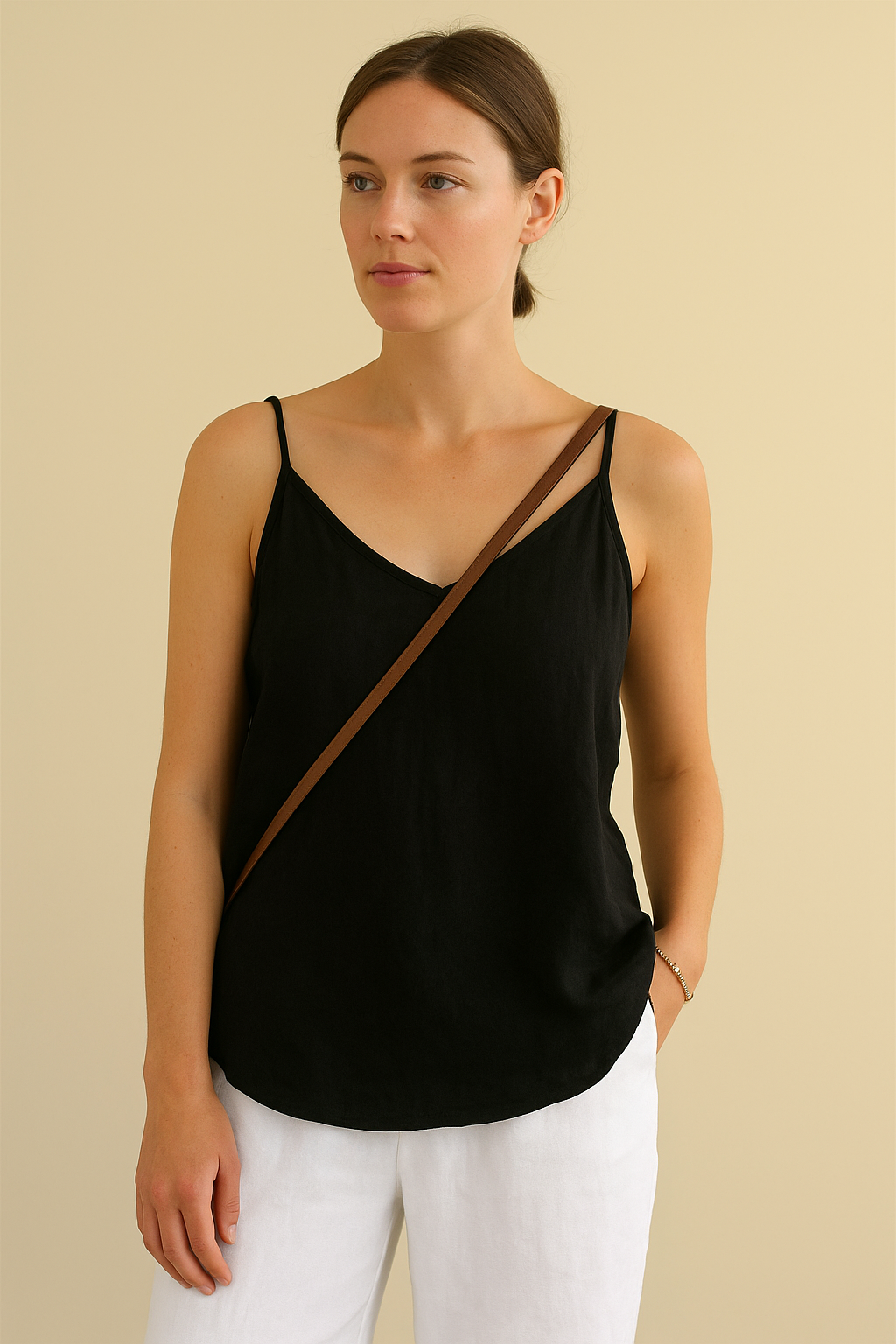 Top d'été sans manches pour femme - Col en V style lin avec sensation de légèreté