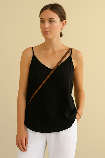 Top d'été sans manches pour femme - Col en V style lin avec sensation de légèreté