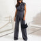 Ensemble élégant deux pièces avec haut sans manches et pantalon ample
