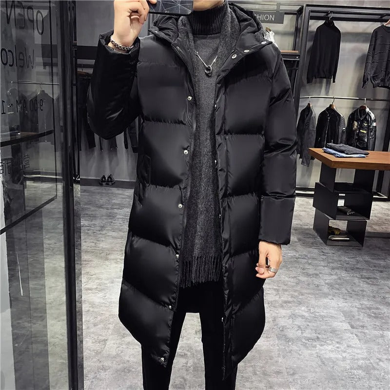 Veste longue matelassée pour hommes avec capuche | Veste d'hiver chaude et épaisse