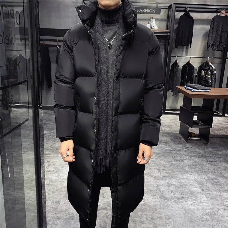 Veste longue matelassée pour hommes avec capuche | Veste d'hiver chaude et épaisse