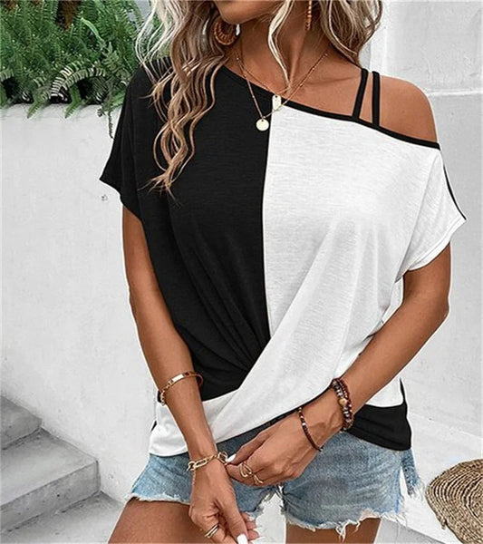 Asymmetrical Colorblock T-Shirt Women - Comfort and Style in One