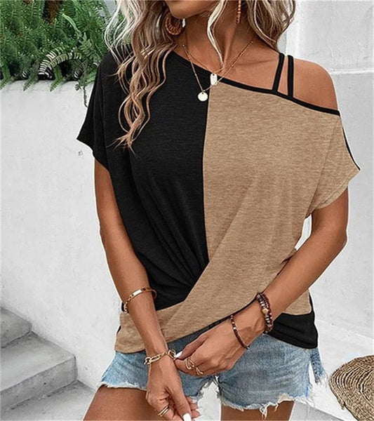 Asymmetrical Colorblock T-Shirt Women - Comfort and Style in One