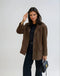 Blazer femme en similicuir suédé marron avec poches
