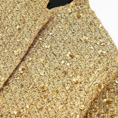 Veste femme à paillettes, coupe ajustée, convient pour des occasions festives.