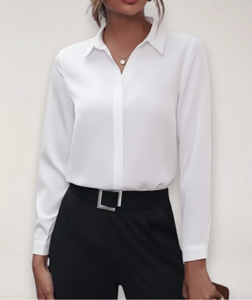 Women's Tailored Blouse with Button Placket for Office Outfits