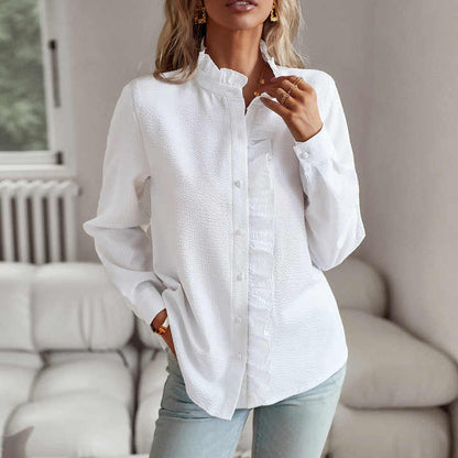 Blouse élégante à manches longues pour femme avec col montant